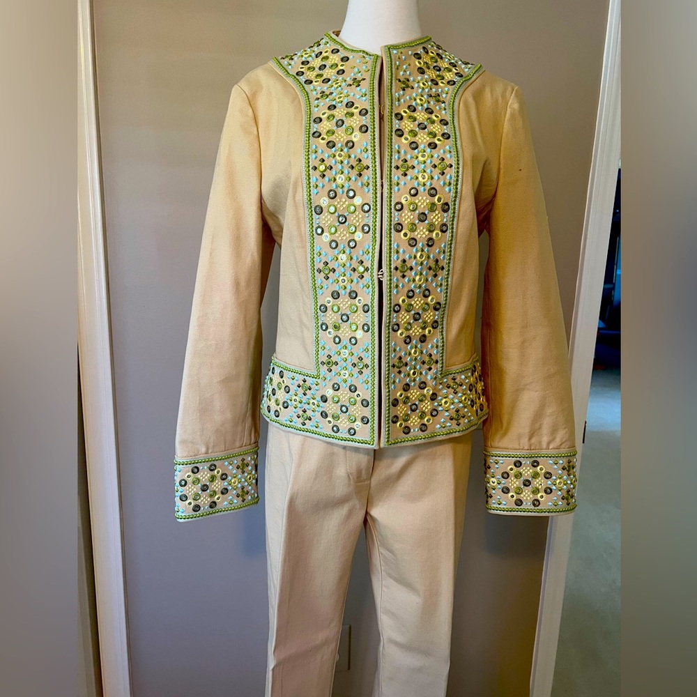 Tory Burch vintage embroidered jacket and matching pant sz 10